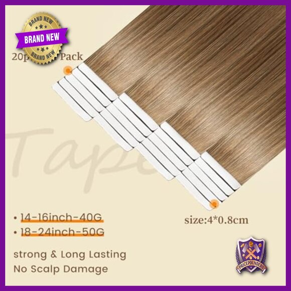 18-Inch Tape-In Human Hair Extensions, 20 Pieces, Straight, Salon Quality main image 5